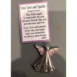 GANZ Guardian Angel - Live, Love & Sparkle Angel Charm W Pink Wings 1.5” x 1.125